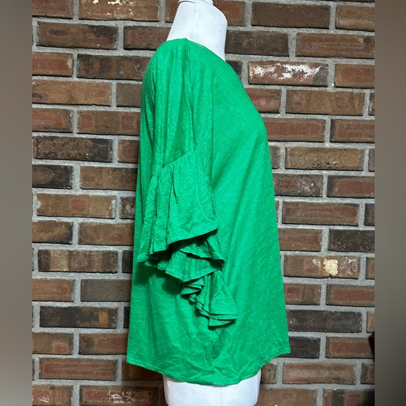 Zara Large Green Ruffle Sleeve Linen Blouse - Picture 3 of 6